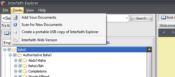 Interfaith Explorer - 03 Tools menu (English Bahai).jpg