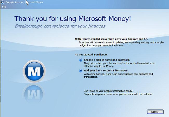 MS Money - 03 Initial screen.png